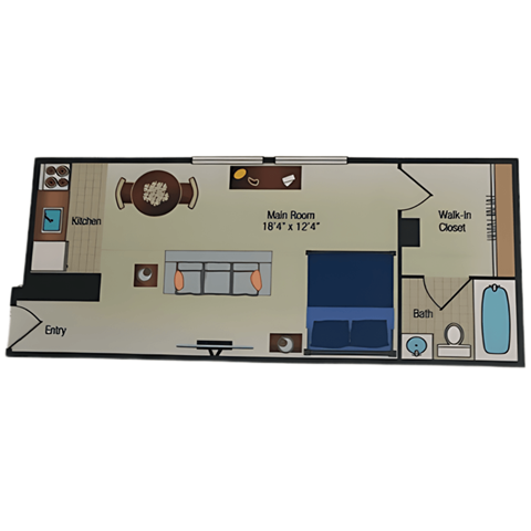 Floor plan for studio, 1 bath, 416 sqft